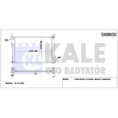 Motor Su Radyatoru Fiesta V Fusion 01>08 1 25 1 4 16V / 1 6 16V Mazda Ii 1 4 16V / 1 6 16V 02 /> Olcu: (500×358×16) KALE 349600