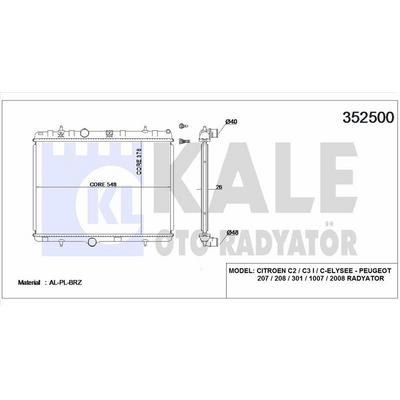 Motor Su Radyatoru Mekanik P301 P1007 P2008 P207 1 6Hdi 06> C2 C3 Ii C Elysee 1 4 1 6 1 4Hdi 03> Ep:27 21 Dm2) Olcu: (378×538×28) KALE 352500