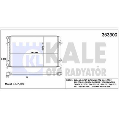 Motor Radyatoru (Brazing) Caddy Iii Golf V Vi Passat A3 Leon Octavia 1 4 Tsi 1 6Tdi 1 9Tdi 2 0Tsi 04>10 KALE 353300