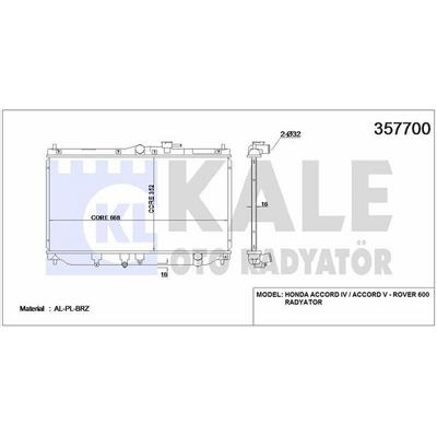 Motor Su Radyatoru Honda Accord 1990 1996 Rover 600 1996 2000 (Manuel Vites) / (665×355×12) KALE 357700