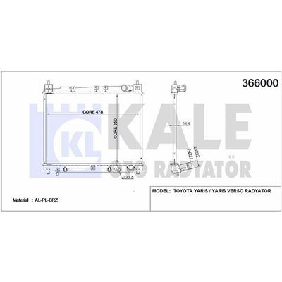 Motor Su Radyatoru Toyota Yaris Verso 1 3 1999 2005 Otomatik Vites (350×478×16) KALE 366000