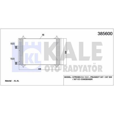 Klima Radyatoru (Kondanser) P307 C4 2.0Hdi 8V / 16V 01>Olcu: (540×358×16) KALE 385600