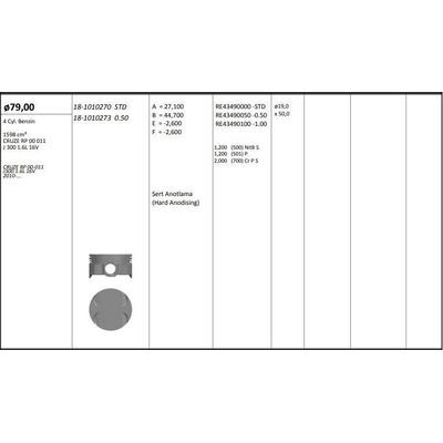 Motor Piston+Segmani Std.( Riken ) 79 00Mm Şapkali Cruze Rp 00-011 J300 1.6L 16V 10-> R 4 Petrol-1598 Cm³ (109 Bg) 82Kw KINGPISTON 18-1010270