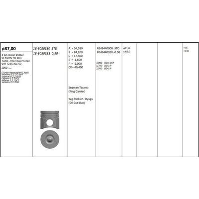 Motor Piston+Segman Laguna Ii 2.2Tdci 16V G9T (87.00Mm) / (Std) Riken Segmanli KINGPISTON 18-8050330