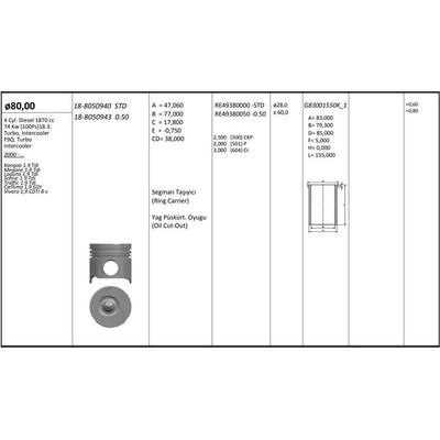 Motor Piston+Segman Kangoo Megane Laguna Trafic Scenic Vivaro Carisma 1.9Tdi F9Q (80.00Mm) KINGPISTON 18-8050940