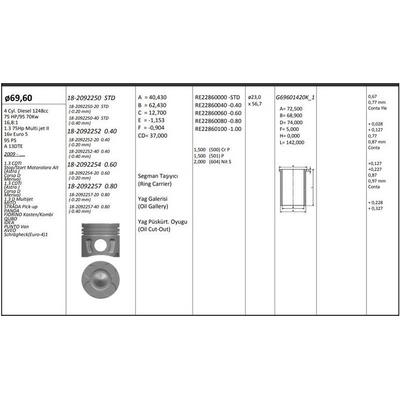 Motor Piston+Segmani Start-Stop Motor Astra J Corsa D Meriva 1.3 Cdti Astra J Corsa D Meriva 1.3 D Multijet Mito Strada Pick-Up Panda Fiorino Kasten Kombi Qubo Idea Punto Van Aveo Schrägheck(Euro-4)1 1.3 75Hp Multi.Jet Ii-16V Euro 5-95 Ps-A 13Dte 4 Sil. D