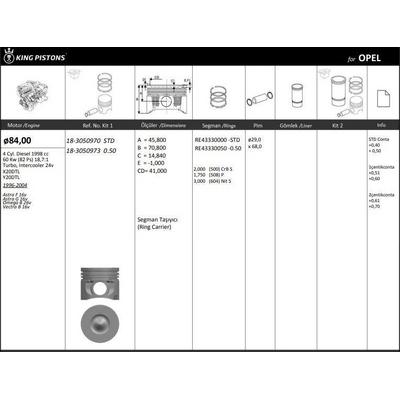 Motor Piston+Segmani ( Riken ) 84 00+0 50Mm Cap Astra F 16V Astra G 16V Omega B 26V Vectra B 16V X20Dtl-Y20Dtl 4 Sil. Dizel 1998 Cc-60 Kw (82 Ps) 18 7:1-Turbo  I KINGPISTON 18-3050973