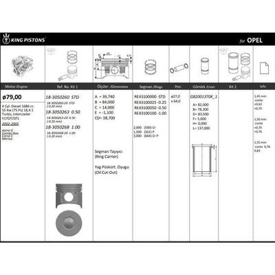 Motor Piston+Segmani ( Riken ) 79 00+0 50Mm Cap Astra G Combo Box Corsa C Meriva Y17Dt Dtl 4 Sil. Dizel 1686 Cc-55 Kw (75 Ps) 18 4:1-Turbo  I KINGPISTON 18-3050263