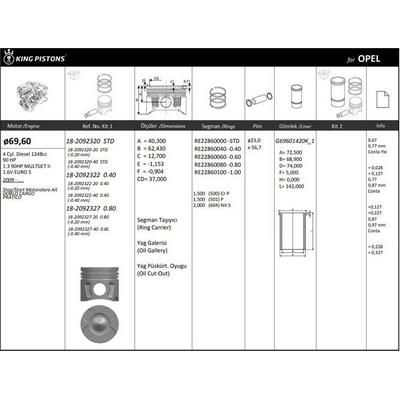 Motor Piston+Segmani (Riken) Start-Stop Motor Astra J Corsa D Meriva 1.3 Cdti Astra J Corsa D Meriva 1.3 D Multijet Mito Strada Pick-Up Panda Fiorino Kasten Kombi Qubo Idea Punto Van Aveo Schrägheck(Euro-4)1 1.3 75Hp Multi.Jet Ii-16V Euro 5-95 Ps-A 13Dte