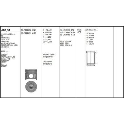 Motor Piston+Segmani ( Riken ) 83 00+Stdmm Cap Freemont Astra J Insignia 2.0 Cdti 16V Zafira Mk Iii 2.0 Cdti Doblo 2.0 Jtd Alfa Romeo Chrysler Lancia Saab Vauxhall Holden 198 A5.000-A Y Z 20Dt C H J L-939B 5.000 940A 5 4 Sil. Dizel 1956 Cc-81-125 Kw 116