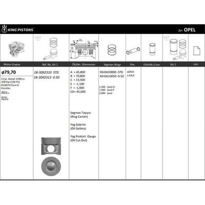 Motor Piston+Segmani ( Riken )  79 70+Stdmm Cap Astra Vectra B16Dth Euro 6-Eocotec 4 Sil. Dizel 1598 Cc-100 Kw (136 Ps) KINGPISTON 18-3092310