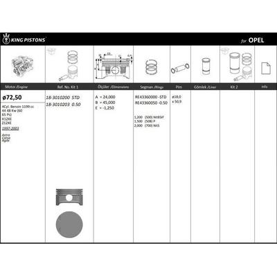 Motor Piston+Segmani ( Riken )  72 50+Stdmm Cap Astra Corsa Agile X12Xe-Z12Xe 4Sil. Benzinli 1199 Cc-44 48 Kw (60-65 Ps) KINGPISTON 18-3010200
