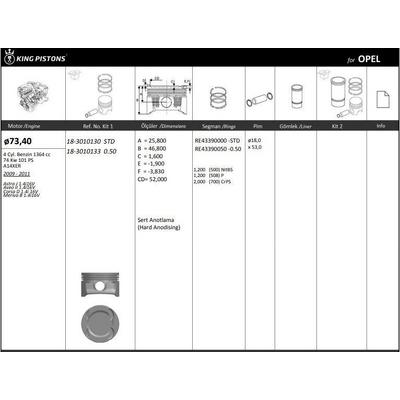 Motor Piston+Segmani ( Riken )  73 40+0 50Mm Cap Astra J 1.4I16V Aveo Ii 1.4I16V Corsa D 1.4I 16V Meriva B 1.4I16V A14Xer 4 Sil. Benzinli 1364 Cc-74 Kw 101 Ps KINGPISTON 18-3010133