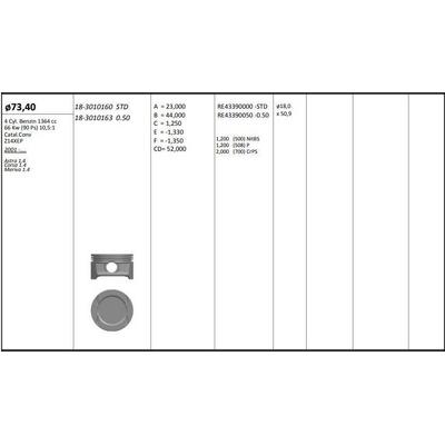 Motor Piston+Segmani ( Riken )  73 40+Stdmm Cap Astra 1.4 Corsa 1.4 Meriva 1.4 Z14Xep 4 Sil. Benzinli 1364 Cc-66 Kw (90 Ps) 10 5:1-Katal KINGPISTON 18-3010160