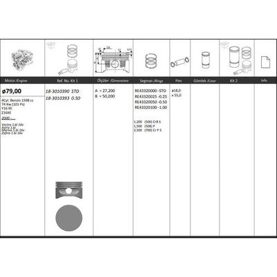 Motor Piston+Segmani ( Riken )  79 00+Stdmm Cap Vectra 1.6I 16V Astra 1.6I Meriva 1.6I 16V Zafira 1.6I 16V Y16 Xe-Z16Xe 4Sil. Benzinli 1598 Cc-74 Kw (101 Ps) KINGPISTON 18-3010390