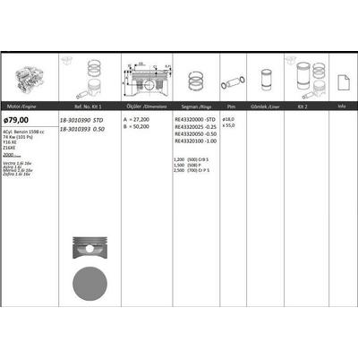 Motor Piston+Segmani ( Riken )  79 00+0 50Mm Cap Vectra 1.6I 16V Astra 1.6I Meriva 1.6I 16V Zafira 1.6I 16V Y16 Xe-Z16Xe 4Sil. Benzinli 1598 Cc-74 Kw (101 Ps) KINGPISTON 18-3010393