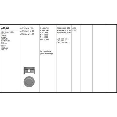 Motor Piston+Segmani ( Riken )  79 01+0 50Mm Cap Astra H Astra J Insignia 1.6 Cruze 1.6 Z16Xer-A16Xer-1.6 Cruze -Oem2510255 4 Sil. Benzinli 1600Cc-120 Bg KINGPISTON 18-3010413