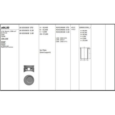 Motor Piston+Segmani ( Riken )  86 00+Stdmm Cap Omega Kadett Ascona Vectra Le Mans 2 0 Espero 2 0 Frontera 20Ne-C20Ne R 4 Benzin  1998 Cm³-85 95 Kw KINGPISTON 18-3010630