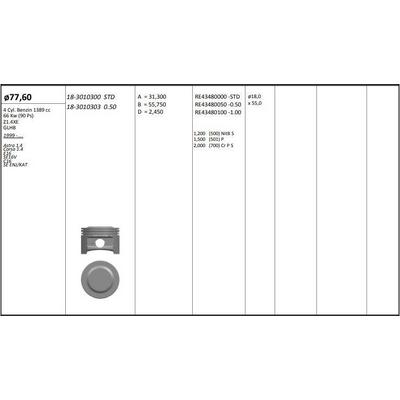 Motor Piston+Segmani ( Riken )  77 60+0 50Mm Cap Astra 1.4 Corsa 1.4 E16 Se16V C16 Se Enj/Kat Z1.4Xe-Glhb 4 Sil. Benzinli 1389 Cc-66 Kw (90 Ps) KINGPISTON 18-3010303