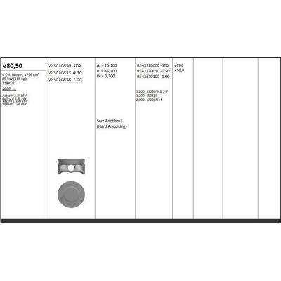 Motor Piston+Segmani ( Riken )  80 50+0 50Mm Cap Astra H 1.8I 16V Zafira B 1.8I 16V Vectra C 1.8I 16V Signum 1.8I 16V Z18Xer R 4 Petrol  1796 Cm³-85 Kw (115 Hp) KINGPISTON 18-3010833
