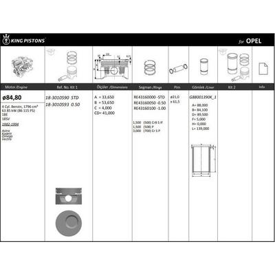 Motor Piston+Segmani ( Riken )  84 80+0 50Mm Cap Astra Kadett Omega Vectra 18E-18Sv R 4 Benzin  1796 Cm³-63 85 Kw (86 115 Ps) KINGPISTON 18-3010593