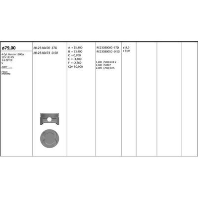 Motor Piston+Segmani ( Riken )  79 00+0 50Mm Cap Focus Mondeo 1.6 Zetec-S 4 Sil. Benzinli 1600Cc-115 123 Ps KINGPISTON 18-2510473