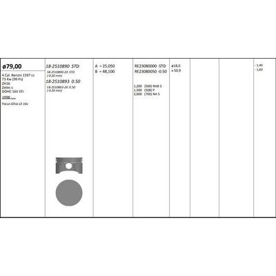 Motor Piston+Segmani ( Riken )  79 00+Stdmm(-20) Cap Focus Ghia Lx 16V Zh16-Zetec S-Dohc 16V Efi 4 Sil. Benzinli 1597 Cc-73 Kw (99 Ps) KINGPISTON 18-2510890-20