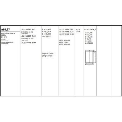 Motor Piston+Segmani ( Riken )  93 67+0 65Mm Cap Transit V5 Minibus Transit 2 5 2.5 Di Tc 4 Sil. Dizel 2496 Cc-100 Ps KINGPISTON 18-2550885