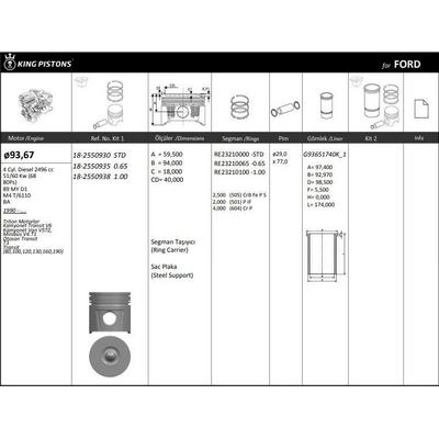 Motor Piston+Segmani ( Riken )  93 67+1 00Mm Cap Transit 2 5 Triton Motorlar Kamyonet Transit V6 Kamyonet Van V5T2  Minibus V4.T1 Otosan Transit T3 Transit (80 100 120 130 160 190) 4Ab-4Ba-4Bb-4Ac-89 My D1-M4 T/6110-Ba 4 Sil. Dizel 2496 Cc-51/60 Kw (68-80P