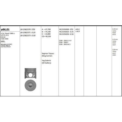 Motor Piston Segman ( Riken )  (86 01 ) ( 0 25 Farkli ) Transit V184 V185  01>06 Mondeo 2 0Tdci 125Ps 04>06 Onden Ceker  KINGPISTON 18-2582371