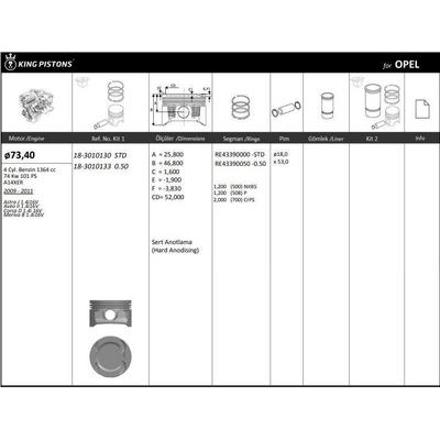 Motor Piston+Segmani ( Riken )  73 40+Stdmm Cap Astra J 1.4I16V Aveo Ii 1.4I16V Corsa D 1.4I 16V Meriva B 1.4I16V A14Xer 4 Sil. Benzinli 1364 Cc-74 Kw 101 Ps KINGPISTON 18-3010130