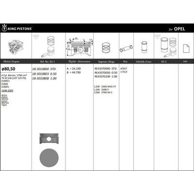 Motor Piston+Segmani ( Riken )  80 50+Stdmm Cap Astra Zafira Vectra Corsa Meriva Tigra X18Xe1-Z18Xe-Z18Zel R 4 Benzin  1796 Cm³-79 92 Kw (107 125 Ps) KINGPISTON 18-3010800