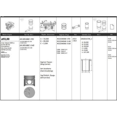 Motor Piston Segman ( Riken )  93 00+Std Ducato 2.5D Movano 2.5D Master 2.5D Sofim 2/5 2499Cc KINGPISTON 18-3051880