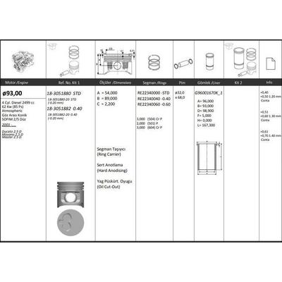 Motor Piston Segman ( Riken ) 93 00+Std / 0 20 Kisa Ducato 2.5D Movano 2.5D Master 2.5D Sofim 2/5 2499Cc KINGPISTON 18-3051880-20