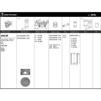 Motor Piston+Segmani ( Riken )  84 80+Stdmm Cap Astra Kadett Omega Vectra 18E-18Sv R 4 Benzin  1796 Cm³-63 85 Kw (86 115 Ps) KINGPISTON 18-3010590