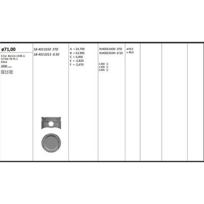 Motor Piston+Segmani ( Riken )  71 50+0 50Mm Cap I10 1 2 16V - I20 1 2 16V G4La 4 Sil. Benzinli 1248 Cc-57 Kw 78 Ps 1 08-> KINGPISTON 18-4011013