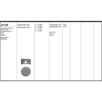 Motor Piston+Segmani ( Riken )  77 00+0 50Mm Cap Accent 1 4 16V-I20 1 4 16V-I30 1 4 16V G4Fa 4 Sil. Benzinli 1396 Cc-81 Kw 109 Ps 09-> KINGPISTON 18-4011203