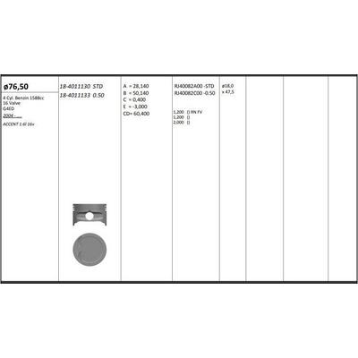 Motor Piston+Segmani ( Riken )  77 00+0 50Mm Cap Accent 1 6I 16 V G4Ed 4 Sil. Benzinli 1588 Cc 04-> KINGPISTON 18-4011133