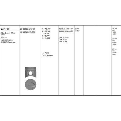 Motor Piston+Segmani ( Riken )  91 60+0 50Mm Cap H100 2.5Td H1 2.5Tdi 21-1 57-59Kw 78-80Ps D4Bb 4 Sil. Dizel 2477 Cc 94-> KINGPISTON 18-4050043