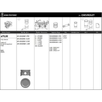 Motor Piston+Segmani ( Riken ) 79 00+1Mm Cap Aveo Optra Lacetti F16D R 4 Petrol-1598 Cm³-55 Kw (75 Hp) 8 6:2 KINGPISTON 18-1010268