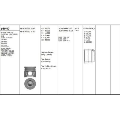 Motor Piston Segman Std Interstar Dci*100/120/150*Primastar Dci 150*Movano-A 2.5 Cdti*Vivaro 2.5 Cdti/Dti*Trafic Ii 2.5 Dci*Master Ii 2.5 Dci KINGPISTON 18-3092350