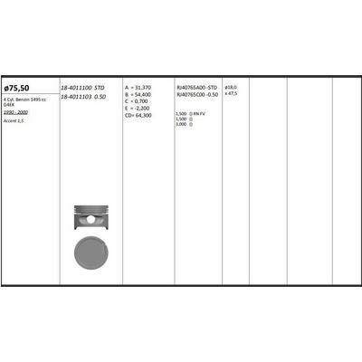 Motor Piston+Segmani ( Riken )  75 50+Stdmm Cap Accent 1 5 G4Ek 4 Sil. Benzinli 1495 Cc 90-00 KINGPISTON 18-4011100