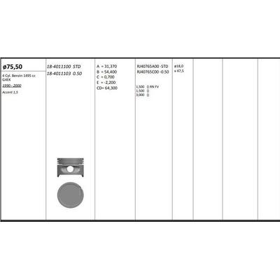 Motor Piston+Segmani ( Riken )  76 00+0 50Mm Cap Accent 1 5 G4Ek 4 Sil. Benzinli 1495 Cc 90-00 KINGPISTON 18-4011103