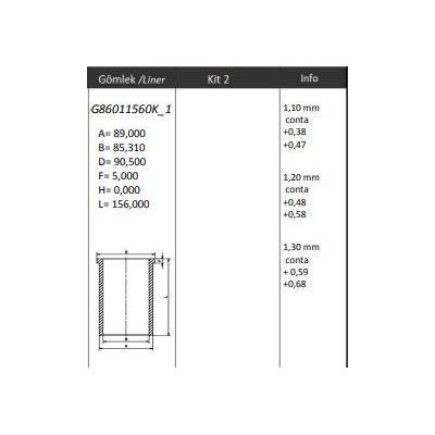 Motor Gomlek (86 01) / (Std) Transit V185 V184 01>06 Mondeo 00>07 2 0Tdci KINGPISTON G86011560K-1M