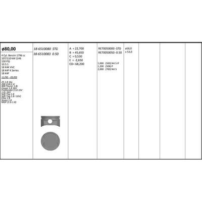 Piston + Segman 80 Mm Std (18 K4F)  Freelander I L314 1.8 16V 98>06 KINGPISTON 18-6510080