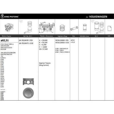 Piston + Segman 82.51Mm Std Euro 6 Cjxb Cjxc Cjxd Cjxf Cjxg Cyfb Djha Djhb Djh Motor 4 Sil. Dizel 1984 Cc-169/195/200-206/210/213/215-2 Euro 6 Djja Dlra Dkta Dnua Dnue Cjxa Cjxe Cjxh KINGPISTON 18-7010470