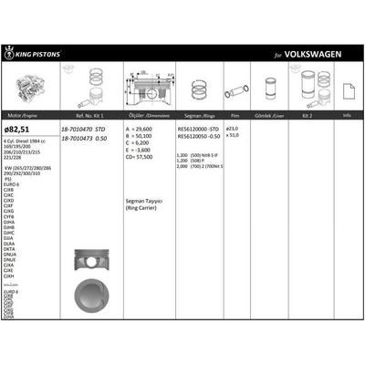 Piston + Segman 83.01Mm 0.50 Euro 6 Cjxb Cjxc Cjxd Cjxf Cjxg Cyfb Djha Djhb Djh Motor 4 Sil. Dizel 1984 Cc-169/195/200-206/210/213/215-2 Euro 6 Djja Dlra Dkta Dnua Dnue Cjxa Cjxe Cjxh KINGPISTON 18-7010473