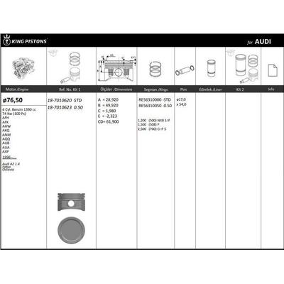 Piston+Segman (76 51Mm Std) Golf Iv Bora Cordoba Arosa A2 Ibiza Ii / Iii / Iv Inca Leon Toledo Ii Fabia Octavia Lupo 1 4 16V Afh Afk Ahw Akq Ape Aua Aub Axp Bby Bbz Bca 96>08 KINGPISTON 18-7010620