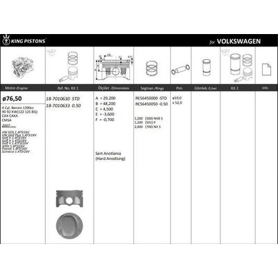 Piston+Segman (76 51Mm Std) Golf V Vi Superb Yeti A1 A3 Altea Leon Toledo Iv Octavia Rapid Jetta Iii Passat Scirocco Tiguan 1 4Tsi/Tfsi (122/125 Ps) Caxa Caxc Cmsa 07>> KINGPISTON 18-7010630