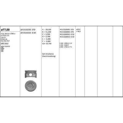 Piston + Segman 77+0.50Mm Farkli Mini N14 B16 R55 R56 R57 R58 Citroën C4 Peugeot 207 208 3008 508 5008 Rcz KINGPISTON 18-5510333